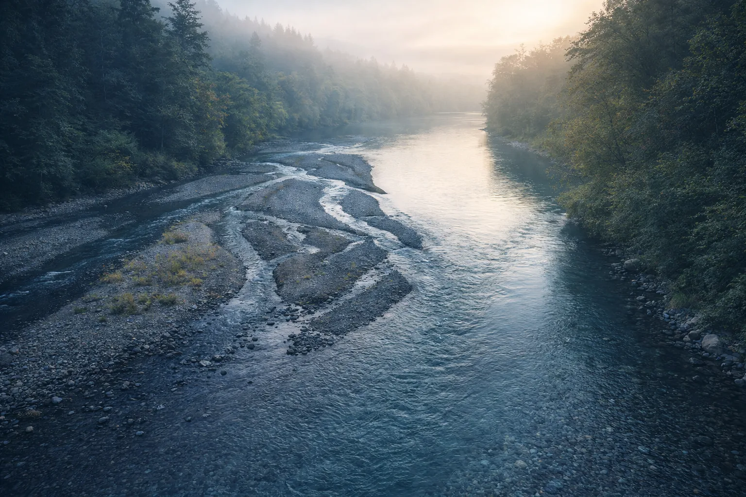 A Cascadian river with islets